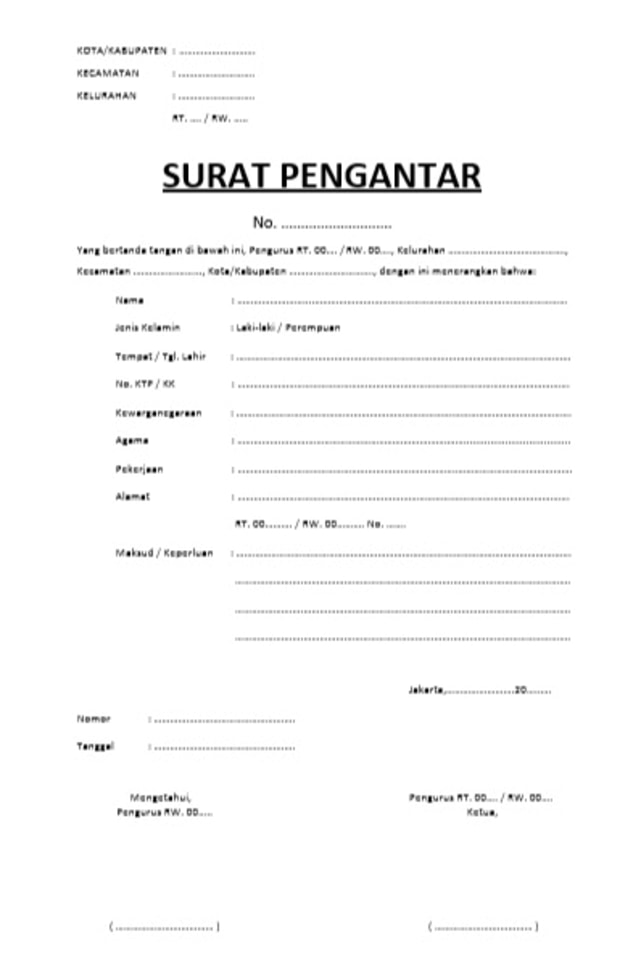 Contoh Format Surat Pengantar RT/RW dalam syarat pengajuan Surat Izin Keluar Masuk Jakarta (SIKM) secara online. Foto: Andesta Herli Wijaya/kumparan