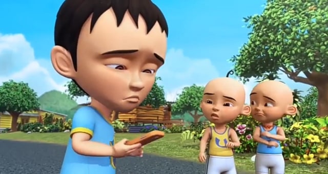Karakter animasi Fizi bersama Upin dan Ipin. Foto: Twitter/@fizithekid