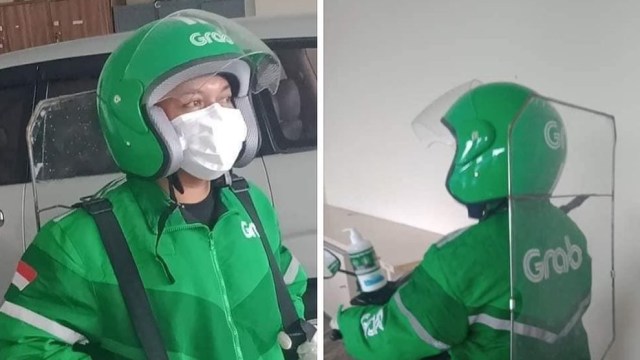 Foto ojol pakai pembatas plastik. Foto: Dok. @newdramaojol.id via Instagram