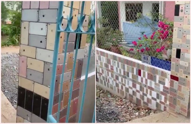 Pagar rumah di Vietnam dilapisi iPhone Foto: TikTok @minhhianapple