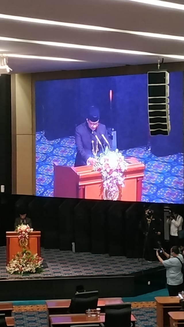 Gubernur DKI Jakarta Anies Baswedan menyampaikan, pemberian opini WTP pada laporan keuangan Jakarta menjadi kado terbaik, Senin (22/6). Foto: Dok. Istimewa