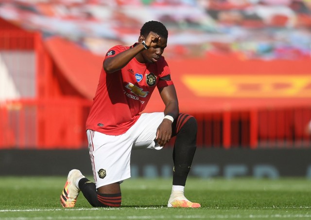 Paul Pogba saat membela Manchester United (MU) di laga vs Sheffield United. Foto: Michael Regan/Pool via REUTERS
