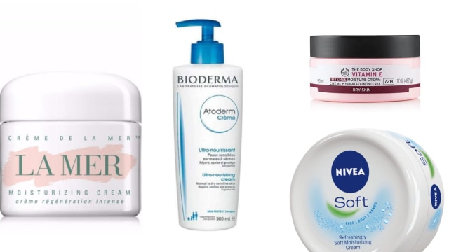 Pelembap wajah untuk atasi kulit kering dan dehidrasi. Foto: dok. La Mer, Bioderma, Nivea, The Body Shop