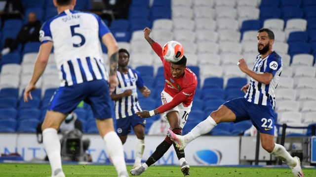 Pertandingan Brighton & Hove Albion v Manchester United di Stadion American Express Community, Brighton, Inggris,  Foto: Mike Hewitt/Pool via REUTERS