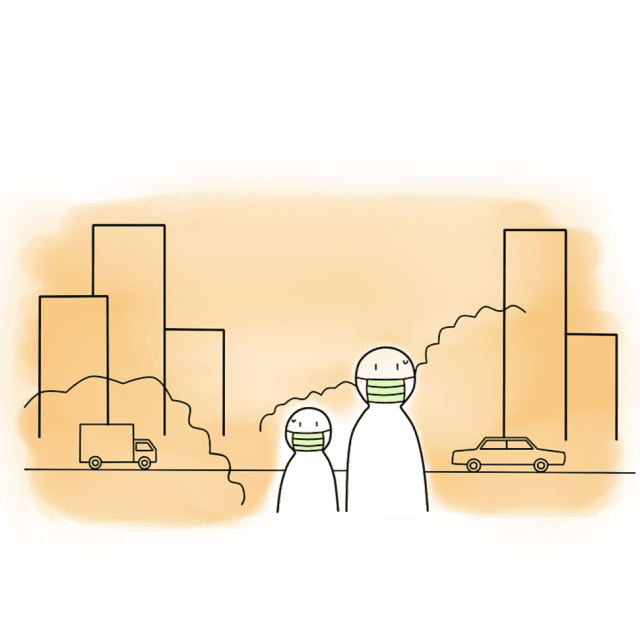 Ilustrasi gambar terjadinya polusi udara pada lingkungan yang menyebabkan masalah kesehatan pada manusia.