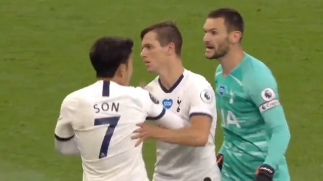 Perkelahian Son Heung-min Vs Hugo Lloris di laga Tottenham Hotspur Vs Everton. Foto: Twitter/@footballdaily