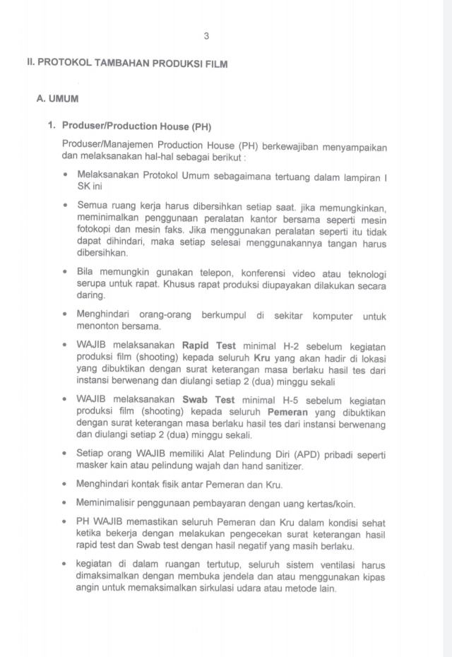 Surat Keputusan Disparekraf Nomor 140 Tahun 2020, terkait rapid test Foto: Disparekraf