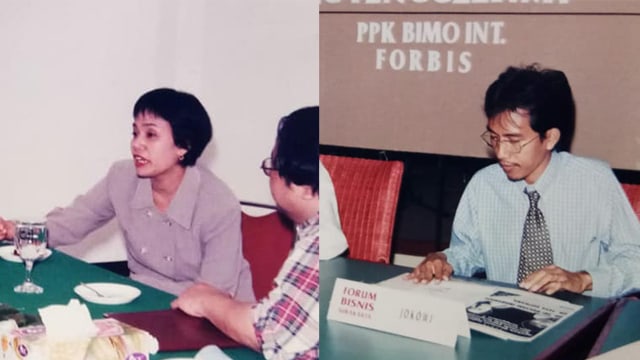 Sri Mulyani dan Jokowi pada acara seminar 1998. (Foto: Bambang Haryanto dan Mayor Haristanto/Facebook)