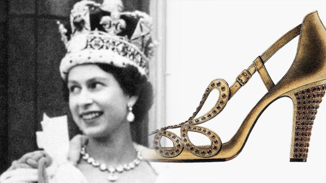 Sepatu Penobatan Ratu Elizabeth II. Foto: Instagram/@theroyalfamily dan Roger Vivier