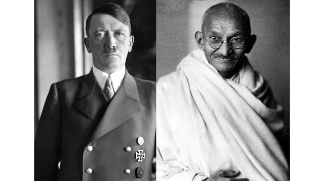 Adolf Hitler, pemimpin Nazi Jerman, dan Mahatma Gandhi, tokoh perdamaian India. Foto: Dok. Wikimedia Commons. 