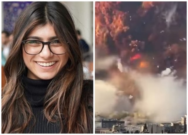 Kolase foto Mia Khalifa dan tangkapan layar ledakan di Beirut, Lebanon. Foto: Instagram/@miakhalifa