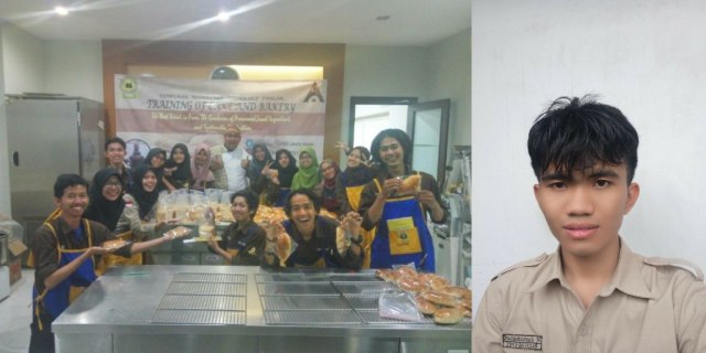 a. Foto selesai elaksanaan Pelatihan Roti di Bogasari Jakarta Selatan. b. Foto Ketua Pelaksana / Kadept. Kewirausahaan HIMATEPA 2017 (sebelah kanan)