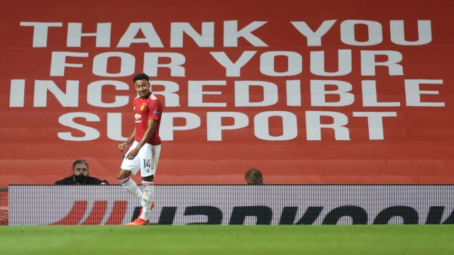 Jesse Lingard pada laga Manchester United vs LASK. Foto: REUTERS