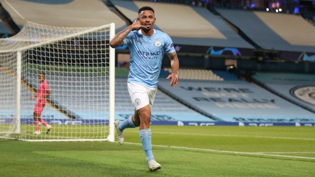 Pemain Manchester CIty Gabriel Jesus melakukan selebrasi usai mencetak gol ke gawang Real Madrid di Stadion Etihad, Manchester, Inggris, Jumat (7/8). Foto: Nick Potts/REUTERS