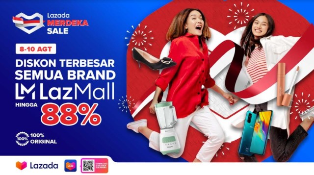 Lazada menggelar Lazada Merdeka Sale di kanal LazMall. Foto: Lazada