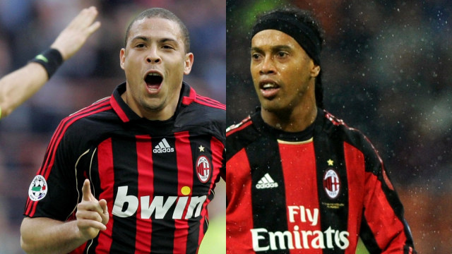 Ronaldo de Lima dan Ronaldinho berjersi AC Milan. Foto: New Press & AFP/Olivier Morin