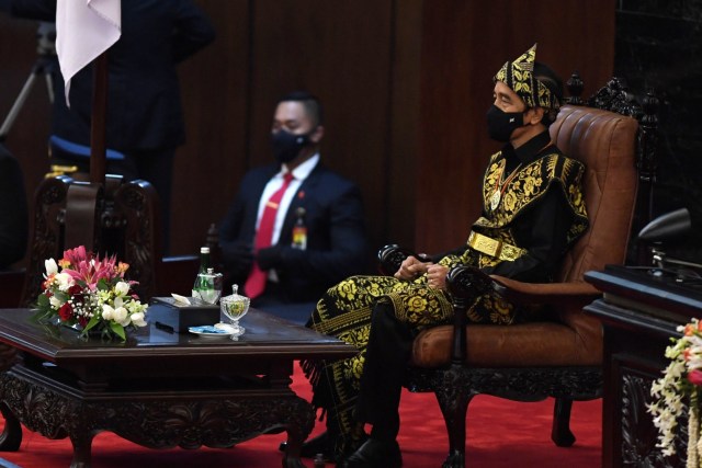 Presiden Joko Widodo saat menghadiri sidang tahunan MPR dan Sidang Bersama DPR-DPD di Komplek Parlemen, Senayan, Jakarta, Jumat (14/8). Foto: Akbar Nugroho Gumay/ANTARA FOTO