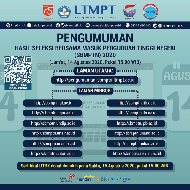 Pengumuman SBMPTN 2020 dok Instagram LTMPT