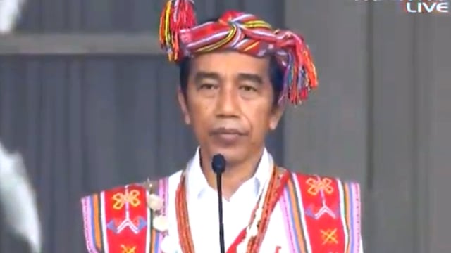 Presiden Joko Widodo pada upacara peringatan HUT ke-75 RI di Istana Merdeka, Jakarta, Senin (17/8). Foto: Youtube/Kompas TV