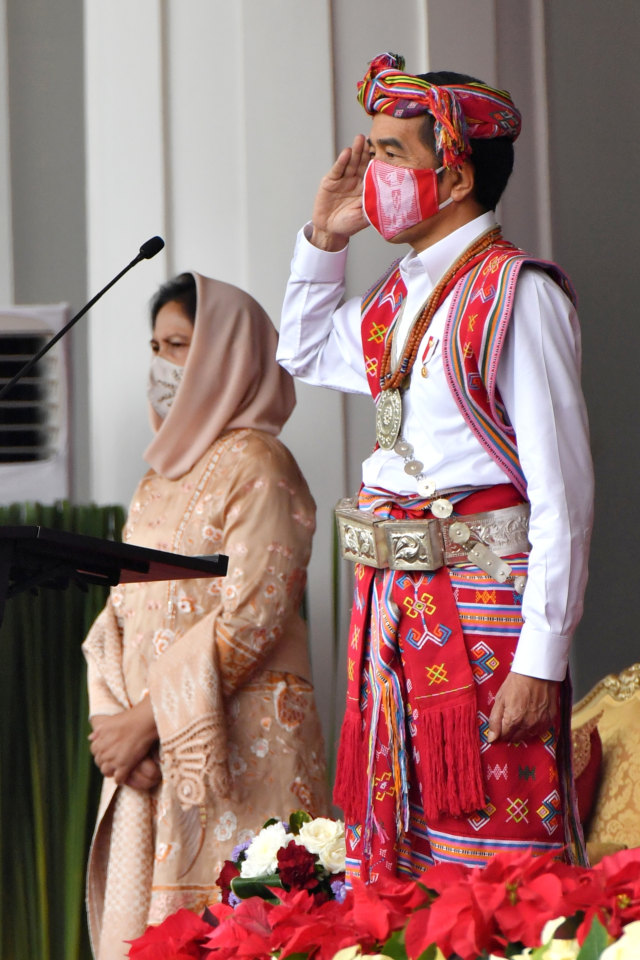 Presiden Joko Widodo pada upacara peringatan HUT ke-75 RI yang digelar secara virtual, di Istana Merdeka, Jakarta, Senin (17/8). Foto: Agus Suparto/Handout/ANTARA FOTO