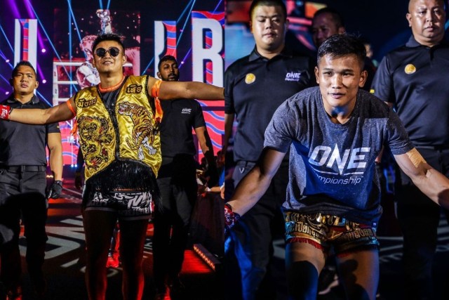 Gaya “The Million Dollar Baby” Sangmanee Klong SuanPluResort dan “Left Meteorite” Kulabdam Sor. Jor. Piek Uthai saat memasuki arena ONE Championship (ONE Championship)