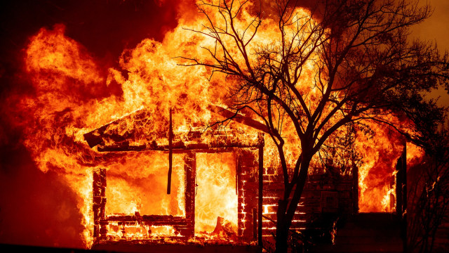 Kebakaran di Kompleks Petir LNU yang menghabiskan rumah di Vacaville, California, Rabu (19/8). Foto: Noah Berger/AP Photo