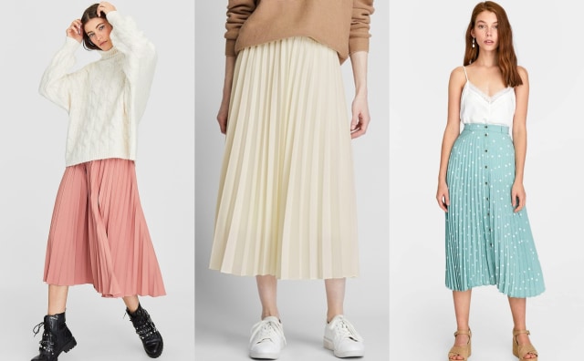 Ilustrasi Pleated Skirt Foto: Stradivarius, UNIQLO