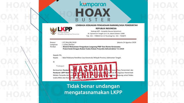 Tidak benar undangan mengatasnamakan LKPP.
 Foto: Twitter/@LKPPRI dan kumparan