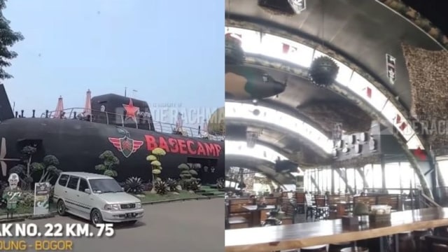 Restoran Dewi Persik di Puncak Bogor yang berkonsep ala militer. Foto: tangkapan layar YouTube Ade Rachma Hassya