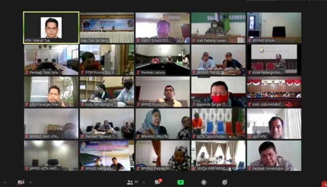Rapat koordinasi virtual KPK dengan Pemda se-Sumut dan Kementerian Dalam Negeri. Foto: Istimewa.