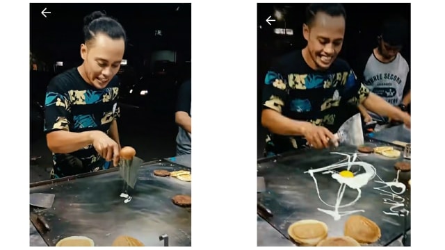 Tukang burger atraksi memasak bak chef profesional. Sumber Foto: TikTok.com/@irani_novia