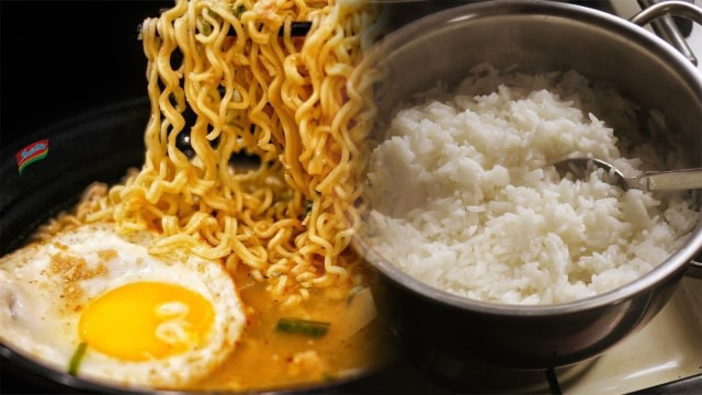 Mi instan vs nasi putih (Foto: Instagram/ @indomie, @yuki1664splashstar)