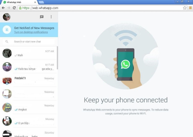 tampilan web whatsapp. Foto: PCPlus Live