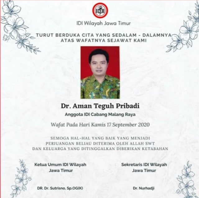 Berita duka. Foto: IDI Malang Raya