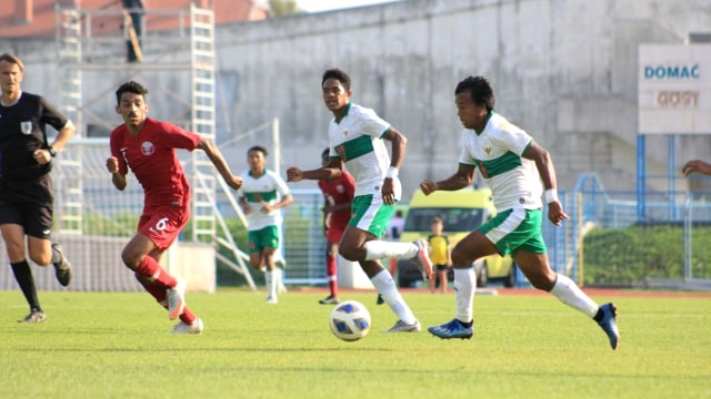 Timnas U-19 melawan Timnas Qatar U-19 dalam laga uji coba di Kroasia. Foto: PSSI