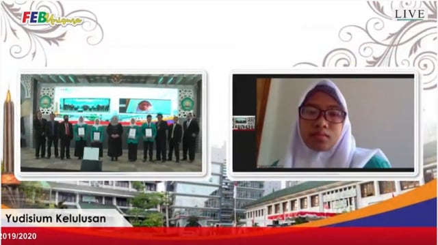 Riska Amaliah (kanan), lulusan terbaik Prodi Akuntansi FEB Unisma saat Yudisium online. Foto: dok