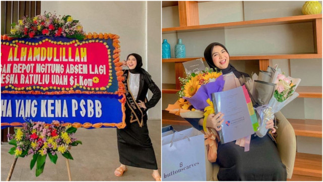 Kesha Ratuliu lulus sidang skripsi. Foto: Instagram @kesharatuliu05