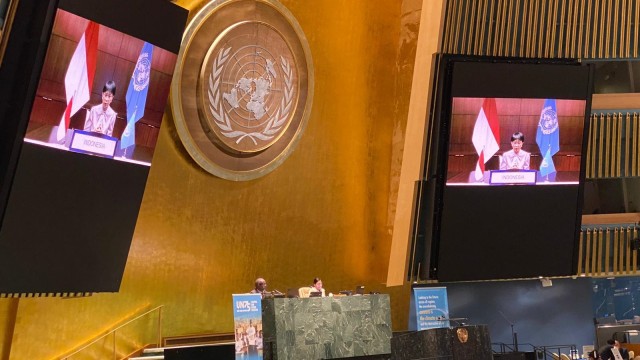 Menlu RI Retno Marsudi di pelaksanaan Sidang Majelis Umum PBB virtual. Foto: Kemlu RI