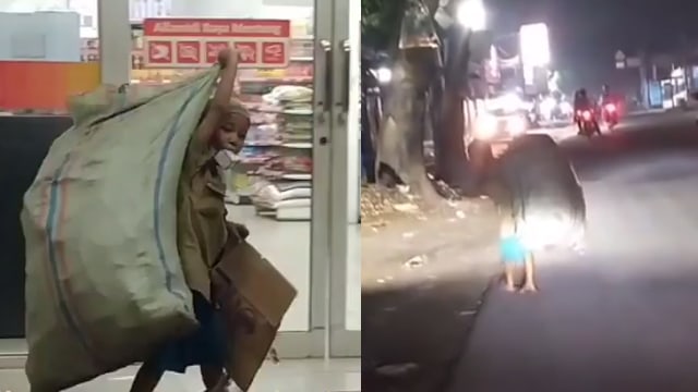 Bocah 7 tahun mulung tengah malam. (Foto: Photo Lepas/Facebook)