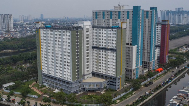 Foto aerial suasana Wisma Atlet Pademangan di Jakarta, Minggu (27/9). Foto: Muhammad Adimaja/ANTARA FOTO