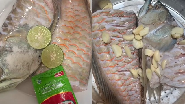 Perempuan ini memasak ikan arwana. (Foto: @bunga_bungaa/TikTok)