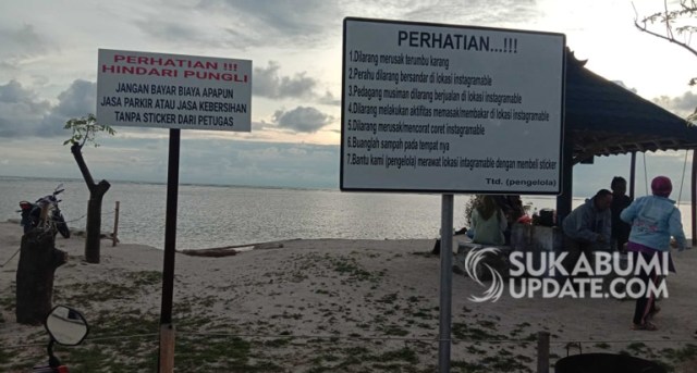 Plang rambu rawan tsunami di Pantai Bagalbatre Ujunggenteng diganti dengan himbauan wisata karena wisatawan dan pengelolah jadi takut | Sumber Foto:ISTIMEWA