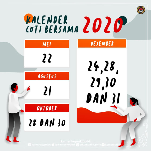 Jadwal cuti bersama tahun 2020. Sumber: Twitter /kemenkopmk