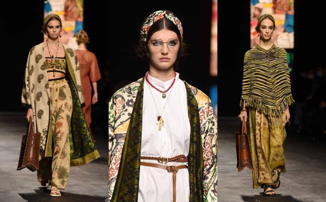 Kain Endek Bali warnai koleksi Christian Dior di Paris Fashion Week. Foto: Lucas Barioulet/AFP