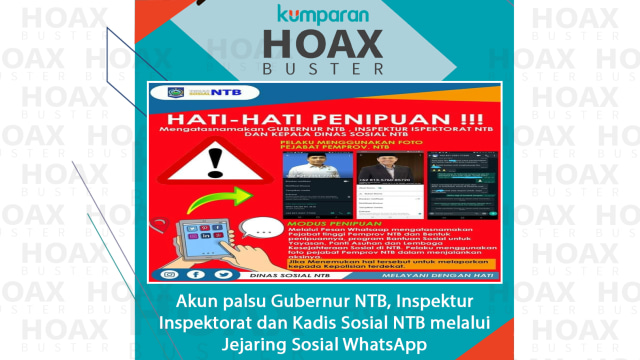 Akun palsu Gubernur NTB, Inspektur Inspektorat dan Kadis Sosial NTB melalui Jejaring Sosial WhatsApp. Foto: kumparan
