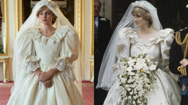 Gaya Emma Corrin Pakai Replika Gaun Pengantin Putri Diana Foto: TheCrownNetflix