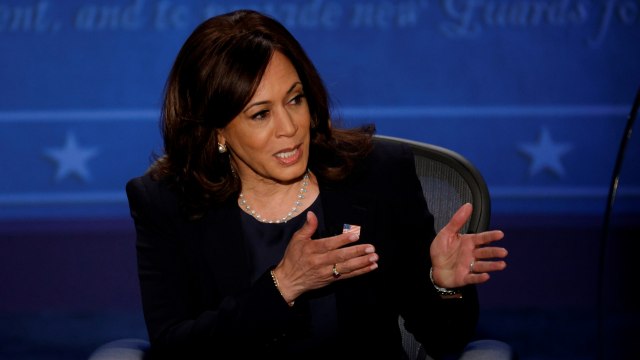 Calon wakil Presiden dari Partai Demokrat Kamala Harris memberikan tanggapan saat debat kampanye wakil presiden di kampus Universitas Utah, Salt Lake City, Utah, Amerika Serikat.  Foto: Lucy Nicholson/REUTERS