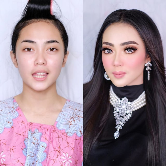 Perempuan berdaster didandani mirip Syahrini. dok. Instagram @luckyhakim9