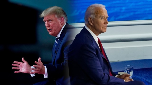 Kandidat Presiden AS dari Partai Republik Donald Trump dan Kandidat dari Partai Demokrat Joe Biden saat town hall meeting secara terpisah, Jumat (16/10). Foto: REUTERS