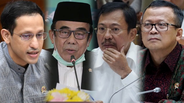 (ki-ka) Mendikbud Nadiem Makarim, Menag Fachrul Razi, Menkes Terawan, Menteri Kelautan dan Perikanan Edhy Prabowo. Foto: kumparan/Menag/Antara Foto